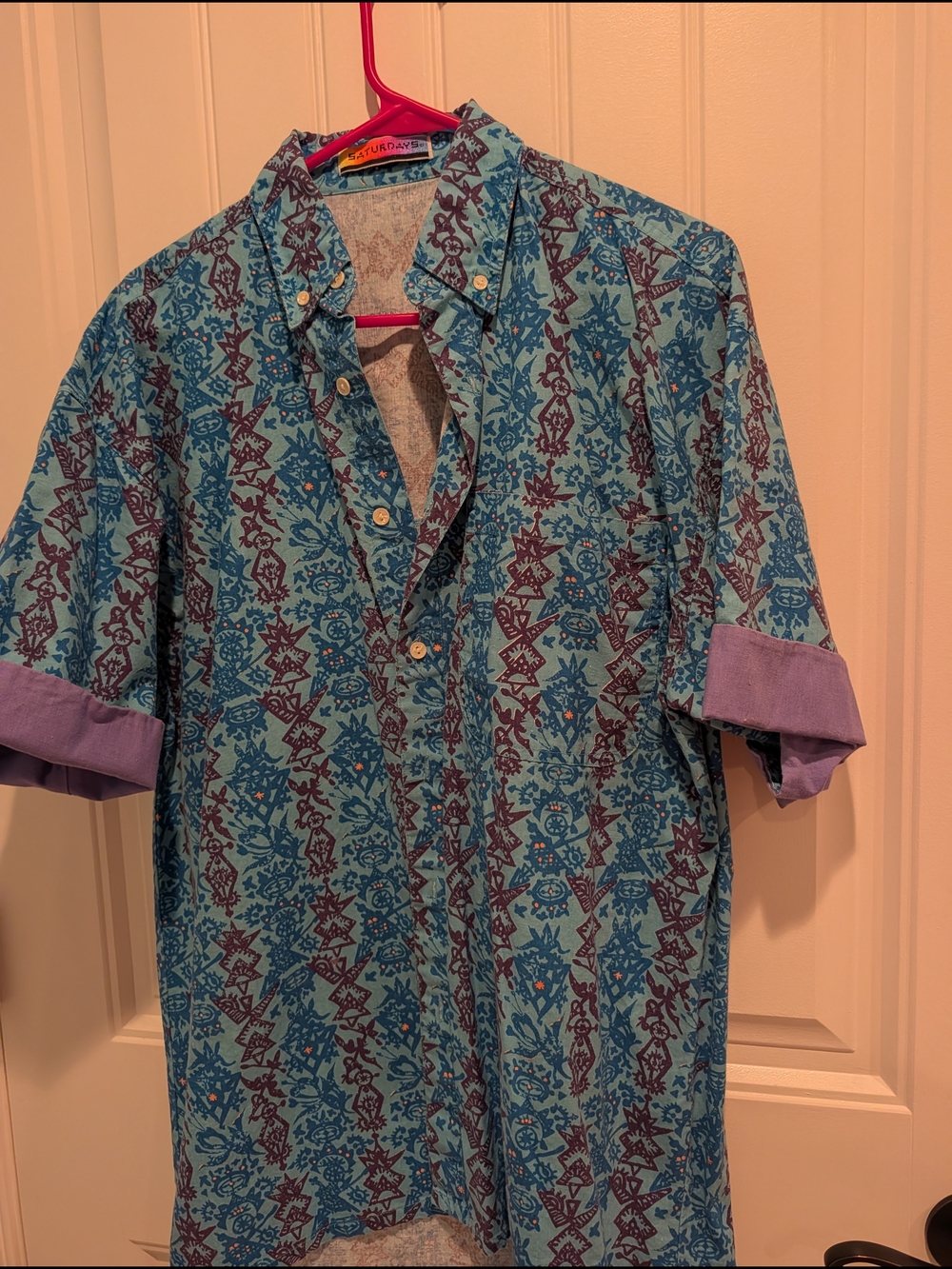 Casual Blue Patterned Button-Down Shirt Vintage